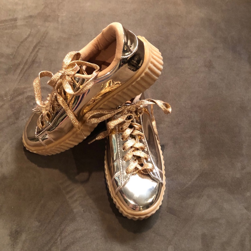 Miss Behave gold shoes.